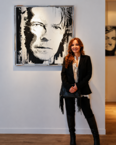 Valérie Durand attending a contemporary art exhibition opening and presenting her artworks.