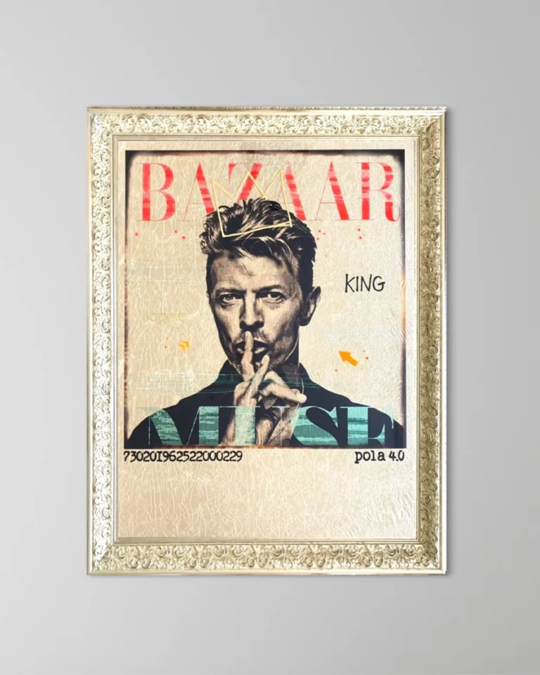 David Bowie contemporary painting by French artist Pola 4.0 featuring an iconic pop culture portrait in mixed media.