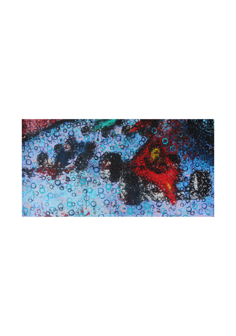 The Race by Bottle3Man, 40 × 80 cm contemporary artwork inspired by Formula 1 racing, created using recycled bottle caps and mixed media.