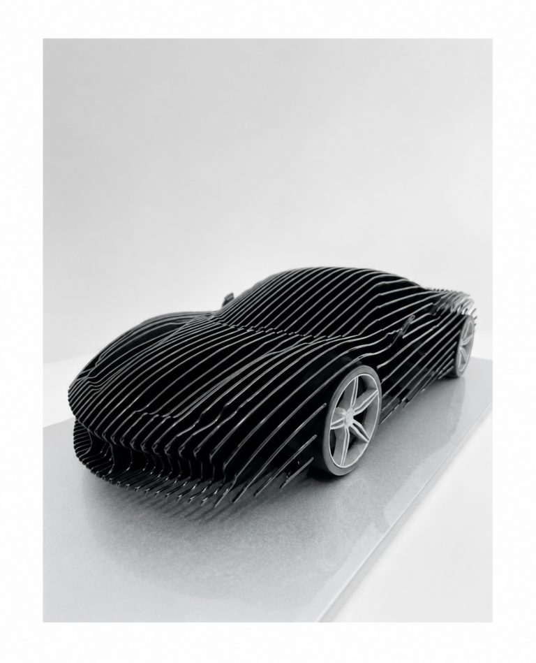 Available Artworks Contemporary handcrafted steel sculpture inspired by the Ferrari 488 by French artist Steve Chaudanson