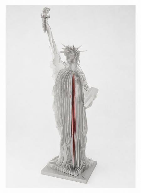 White steel Statue of Liberty contemporary sculpture by Steve Chaudanson.