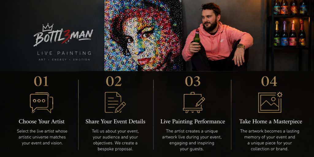 Luxury live painting performance by Bottl3man creating a contemporary artwork during a VIP corporate event for Carton Rouge.