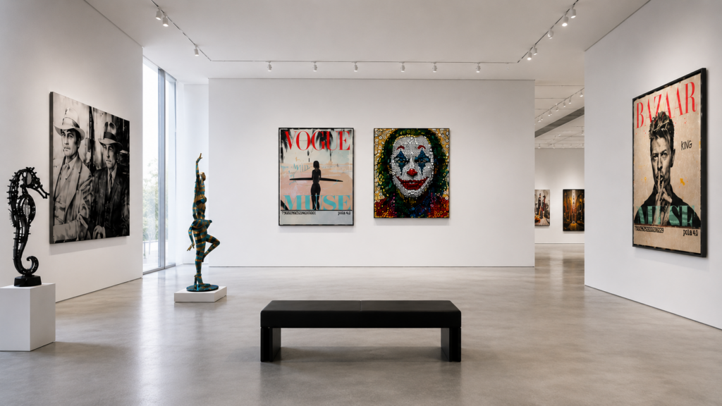 Luxury contemporary art gallery featuring original paintings and sculptures by international contemporary artists represented by Carton Rouge Contemporary Art Agency.