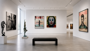 Luxury contemporary art gallery featuring original paintings and sculptures by international contemporary artists represented by Carton Rouge Contemporary Art Agency.