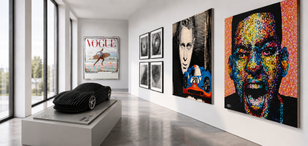 Contemporary art gallery featuring artworks by Steve Chaudanson, Bottl3man and Pola 4.0 represented by Carton Rouge Art Agency.