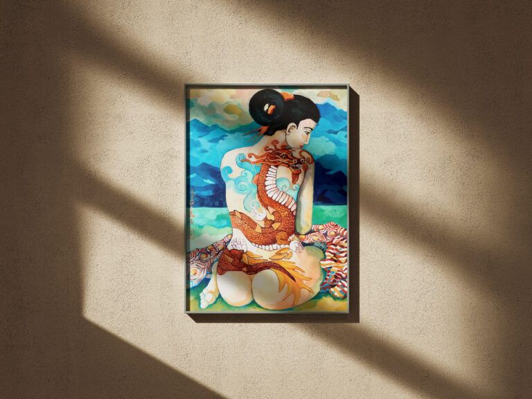 Geisha and Dragon contemporary artwork by French artist Julie Buffet